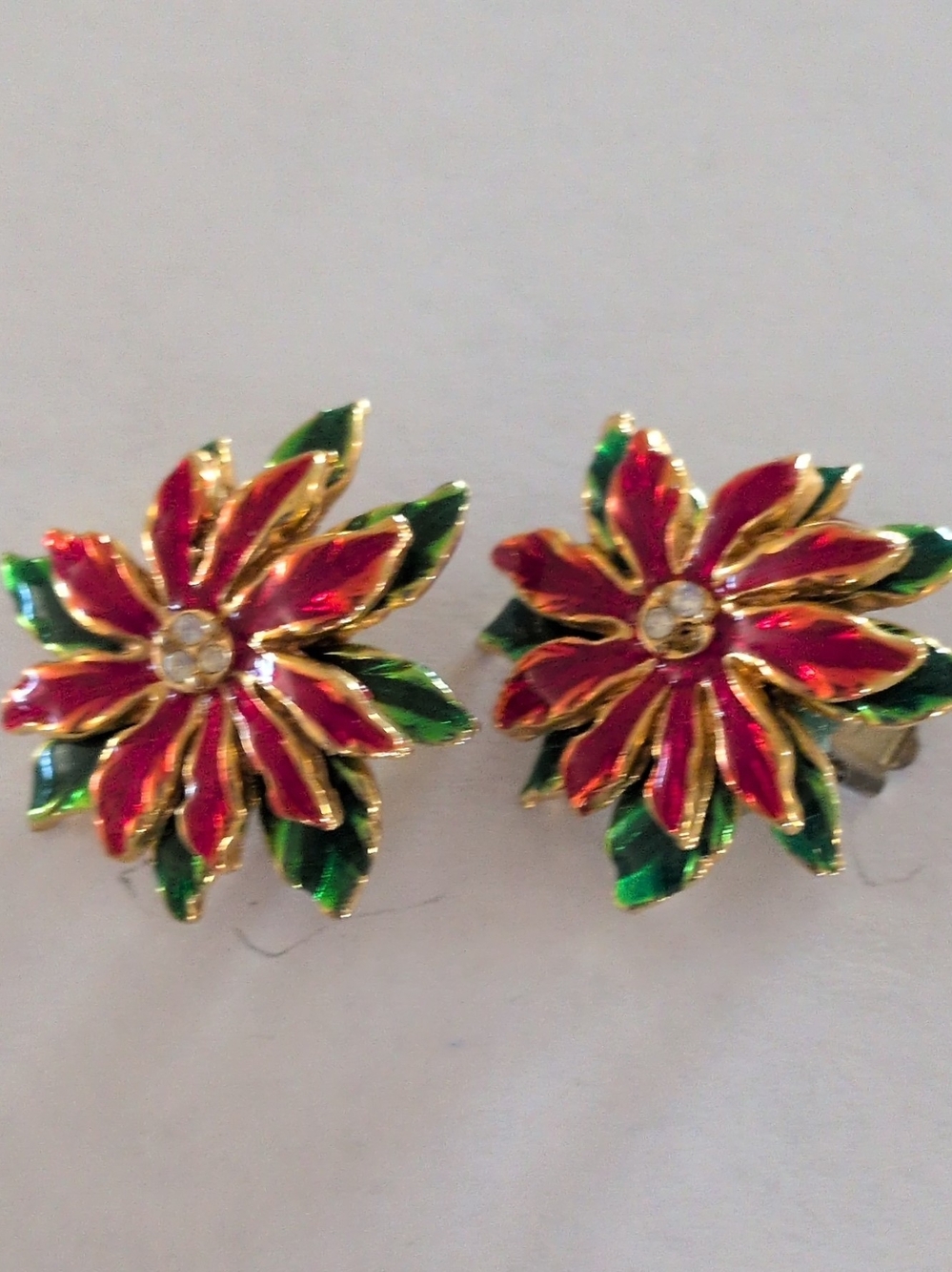 Holiday Red & Green Floral Clip-On Earrings